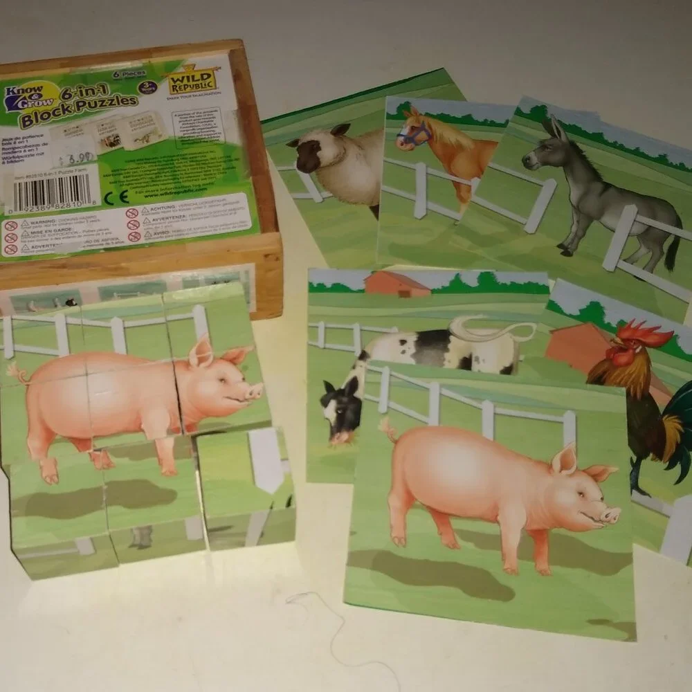 Wild Republic Animal Farm Animal 6 in 1  block puzzle Used